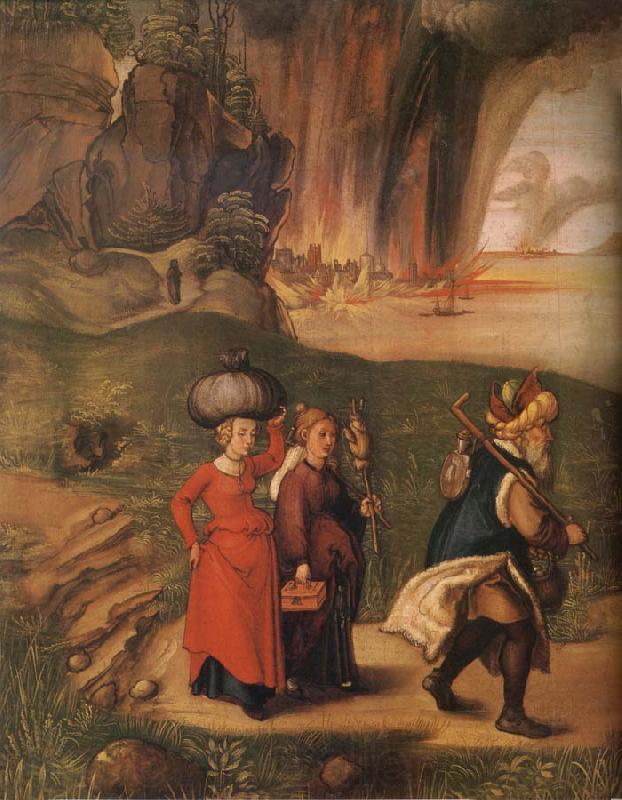 Albrecht Durer Lot flees with his family from sodom Germany oil painting art